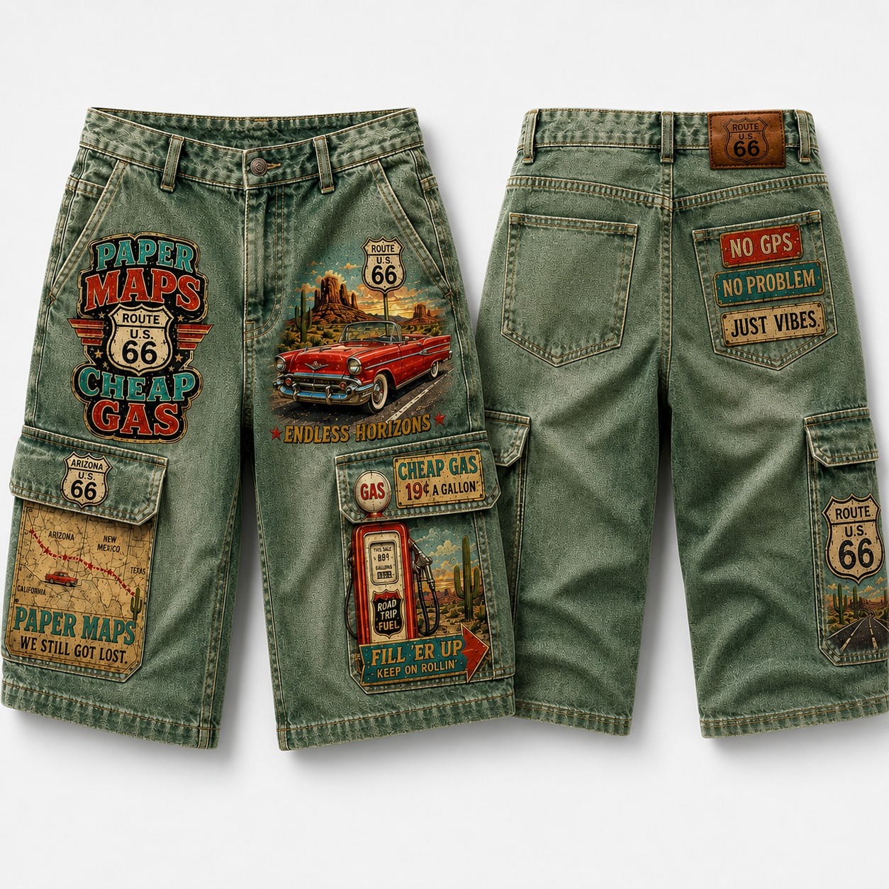 Route 66 Paper Maps Cargo Shorts