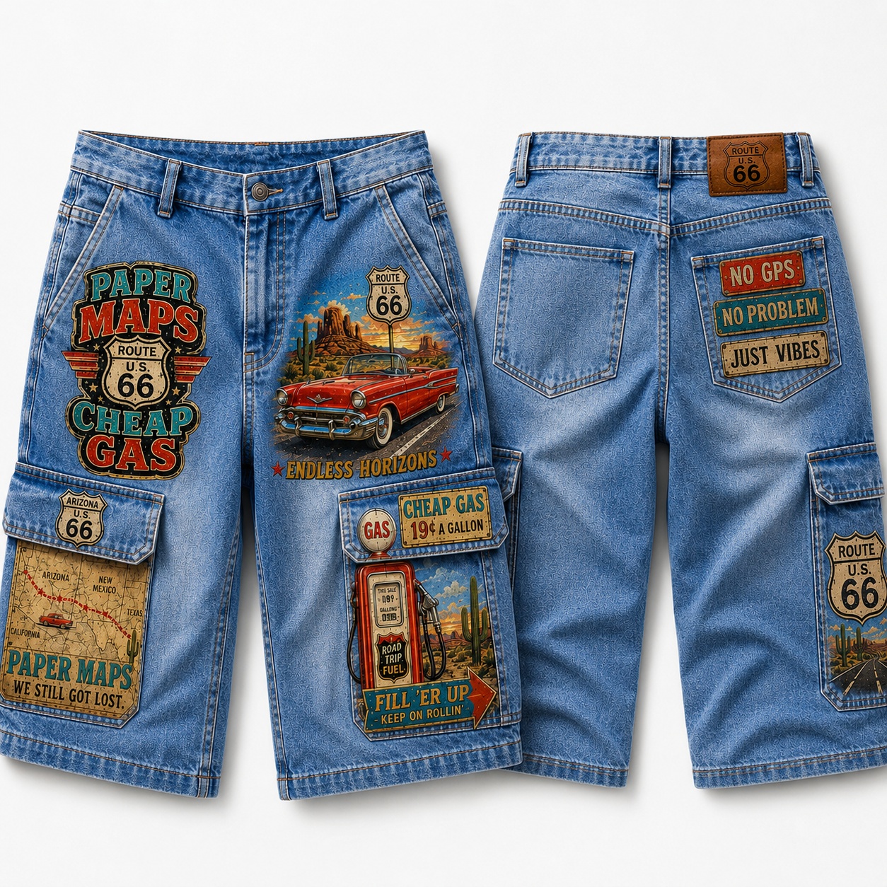 Route 66 Paper Maps Cargo Shorts