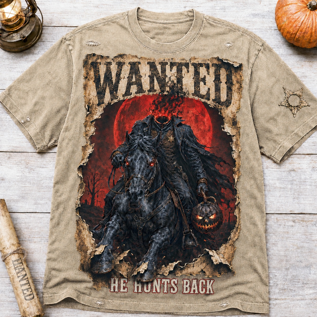 He Hunts Back Headless Horseman Halloween Tee