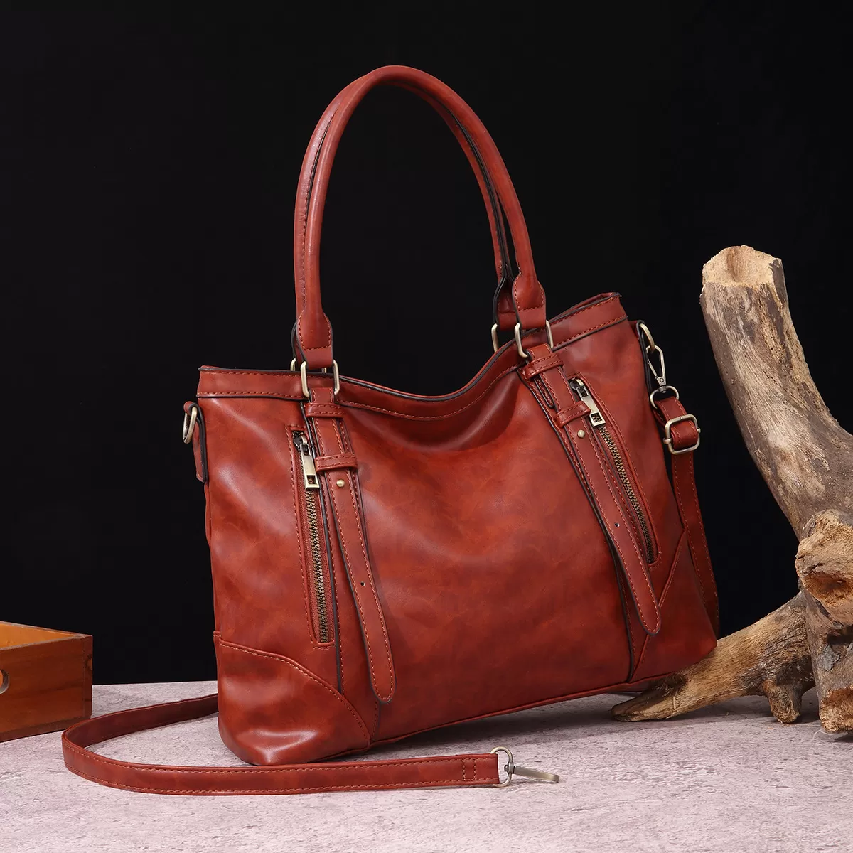 💝Last Day For Clearance 80%✨---Vintage Leather Zip Tote Bag