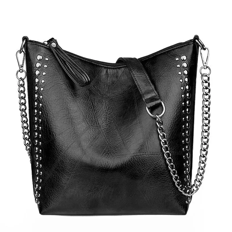 Soft leather studded large capacity crossbody bag