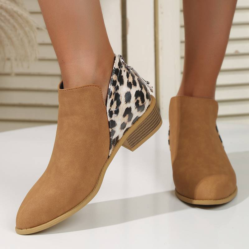 Fashion Leopard Print Boots Women Pointed Toe Chunky Heel Back Zipper Shoes by Fashion Aaj Kal