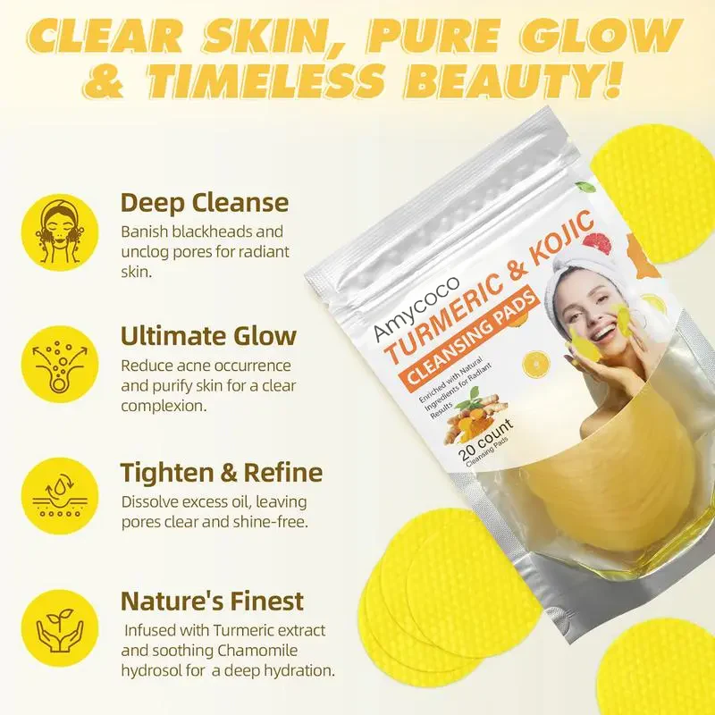 Turmeric & Kojic Acid Cleansing Pads, Gentle Deep Clean Soft Texture Facial Skincare Pads🍯