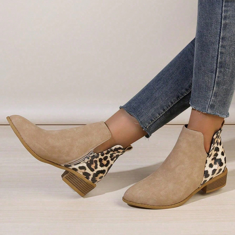 🔥2025 Spring Sale 49% OFF🌲--Women's Leopard Print Chunky Heel Short Boots👢