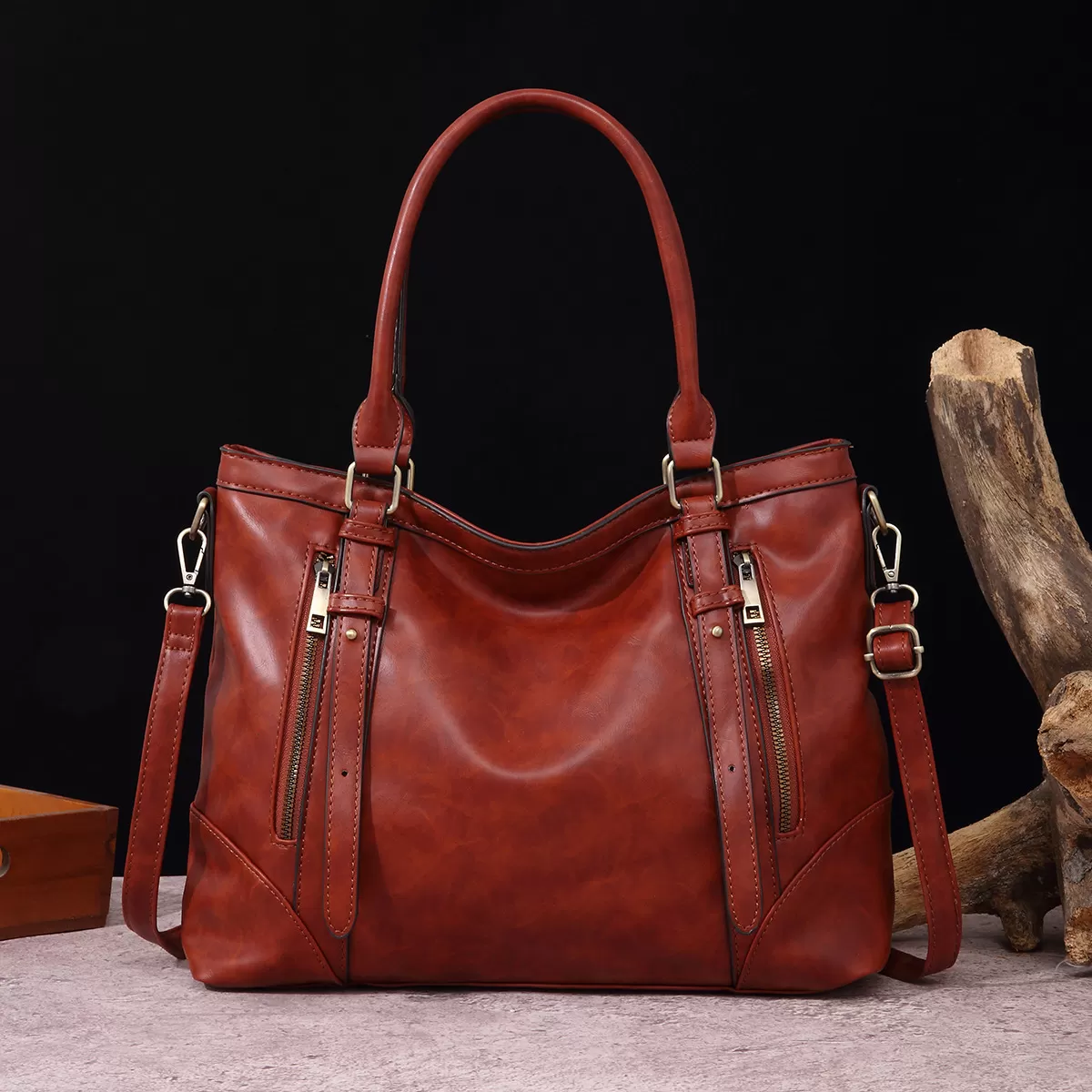 💝Last Day For Clearance 80%✨---Vintage Leather Zip Tote Bag