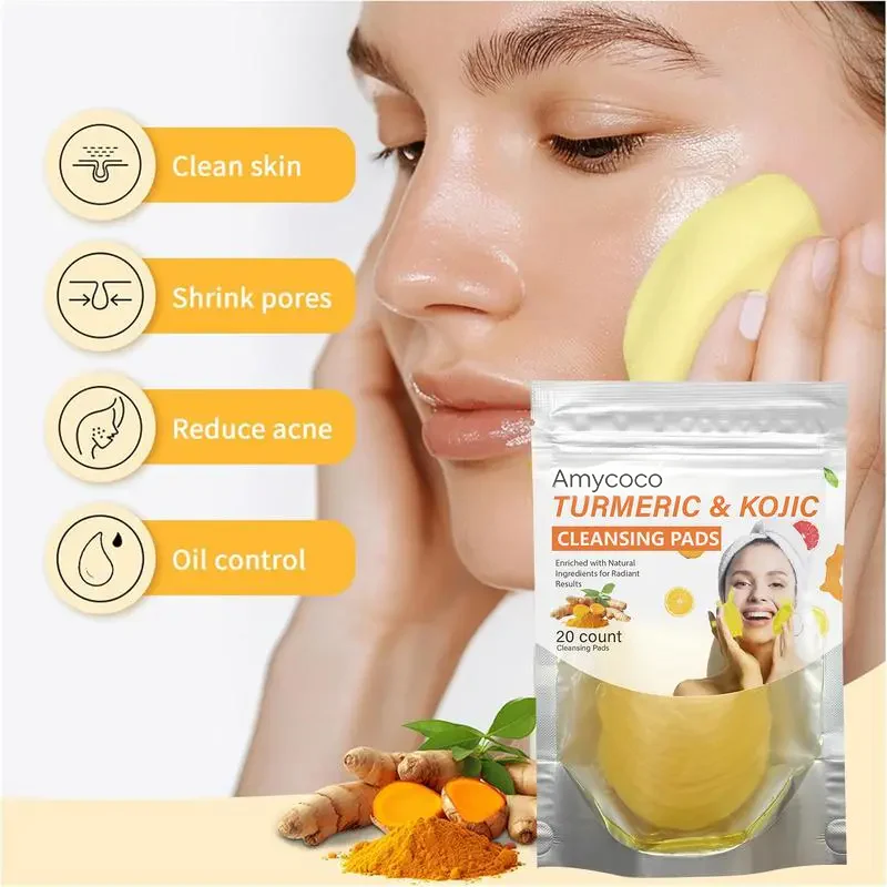 Turmeric & Kojic Acid Cleansing Pads, Gentle Deep Clean Soft Texture Facial Skincare Pads🍯