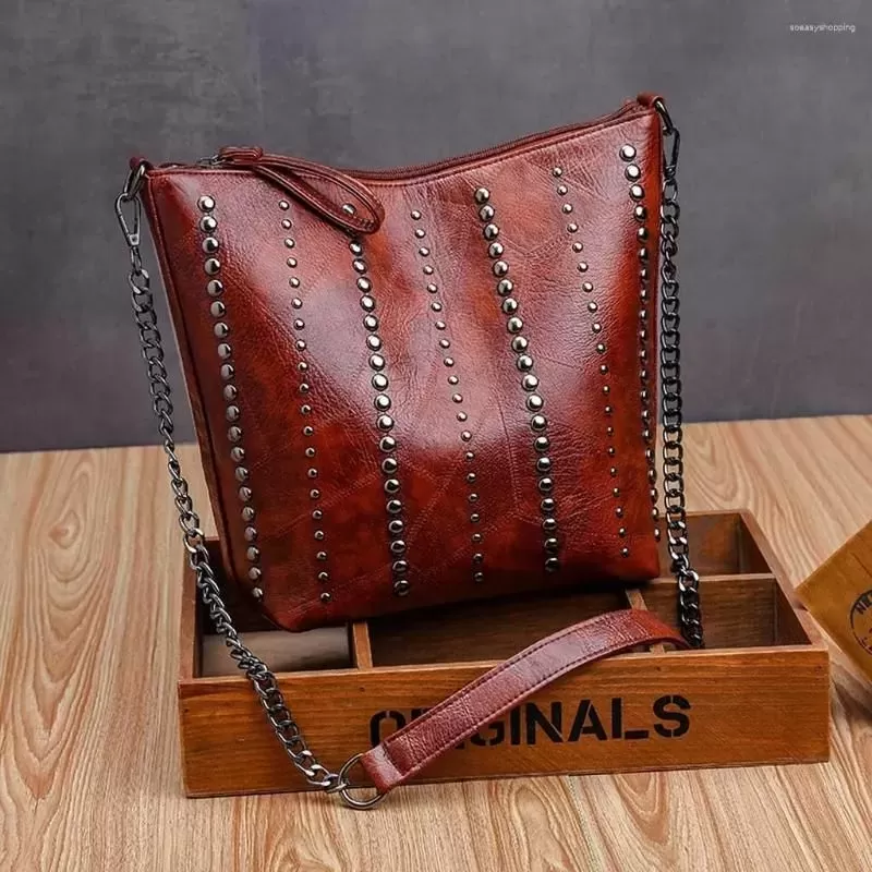 Soft leather studded large capacity crossbody bag