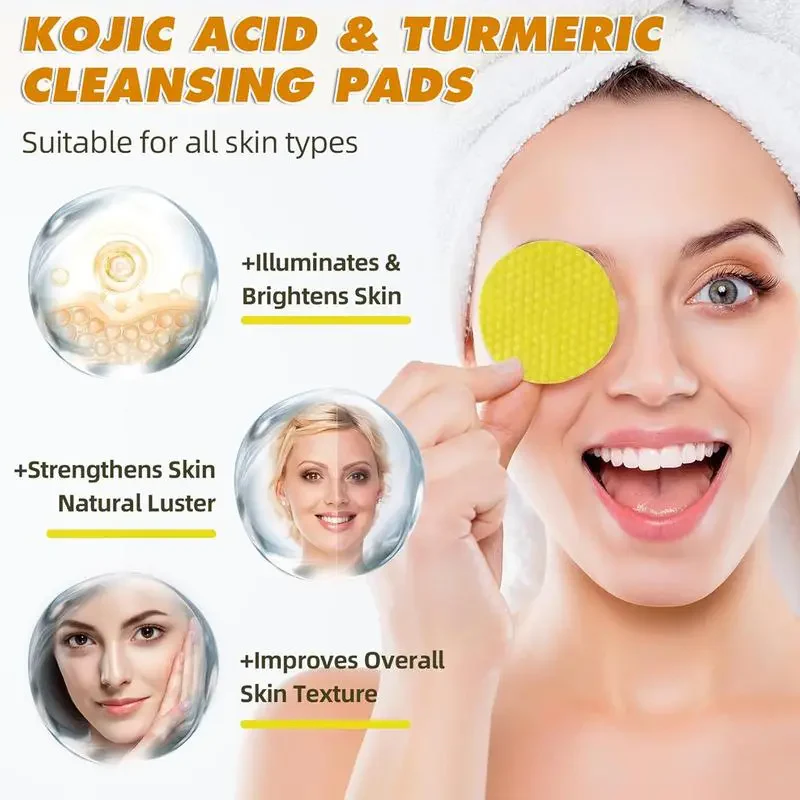 Turmeric & Kojic Acid Cleansing Pads, Gentle Deep Clean Soft Texture Facial Skincare Pads🍯