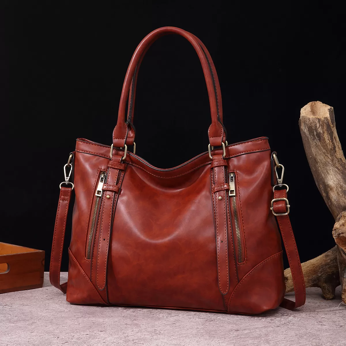 💝Last Day For Clearance 80%✨---Vintage Leather Zip Tote Bag