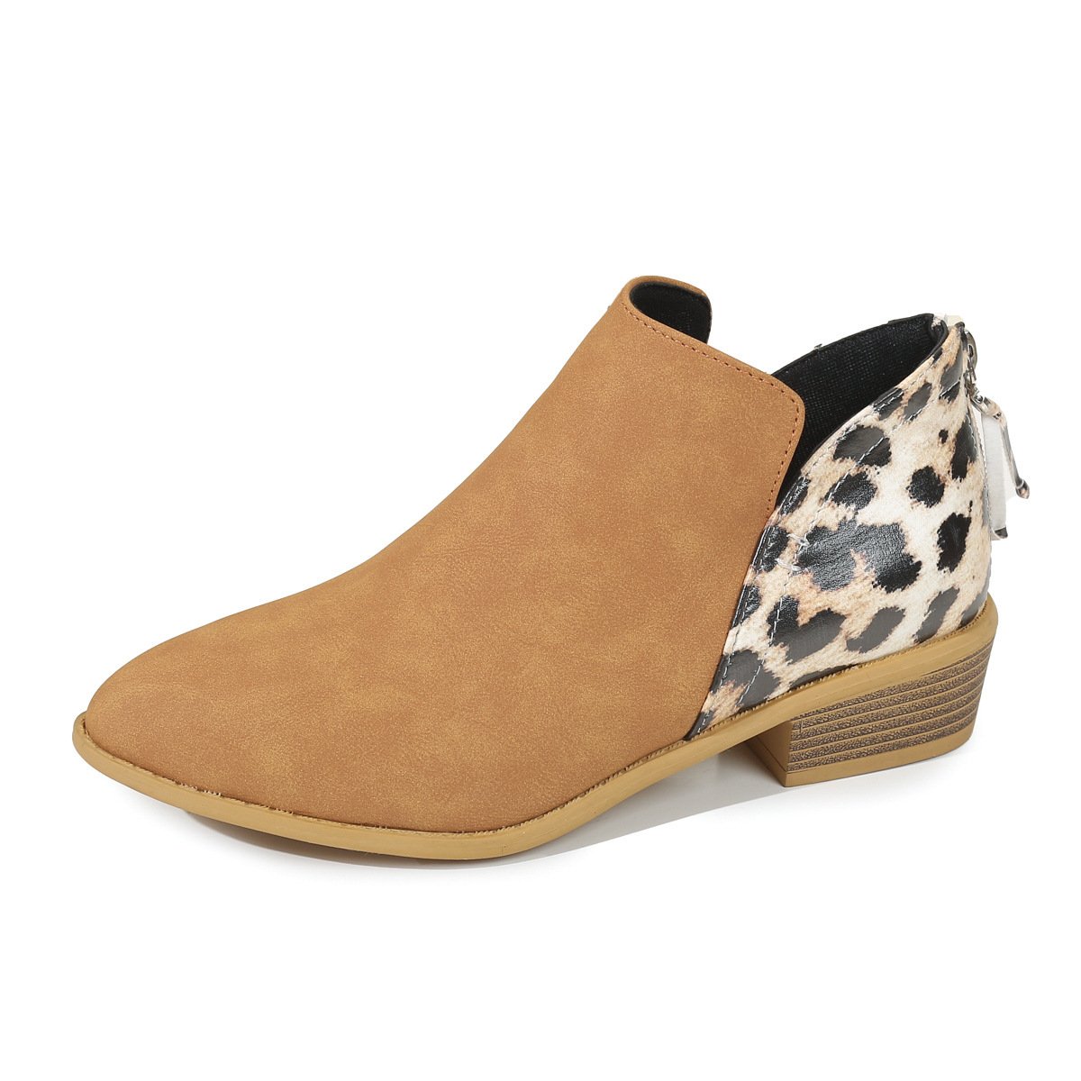 Fashion Leopard Print Boots Women Pointed Toe Chunky Heel Back Zipper Shoes by Fashion Aaj Kal