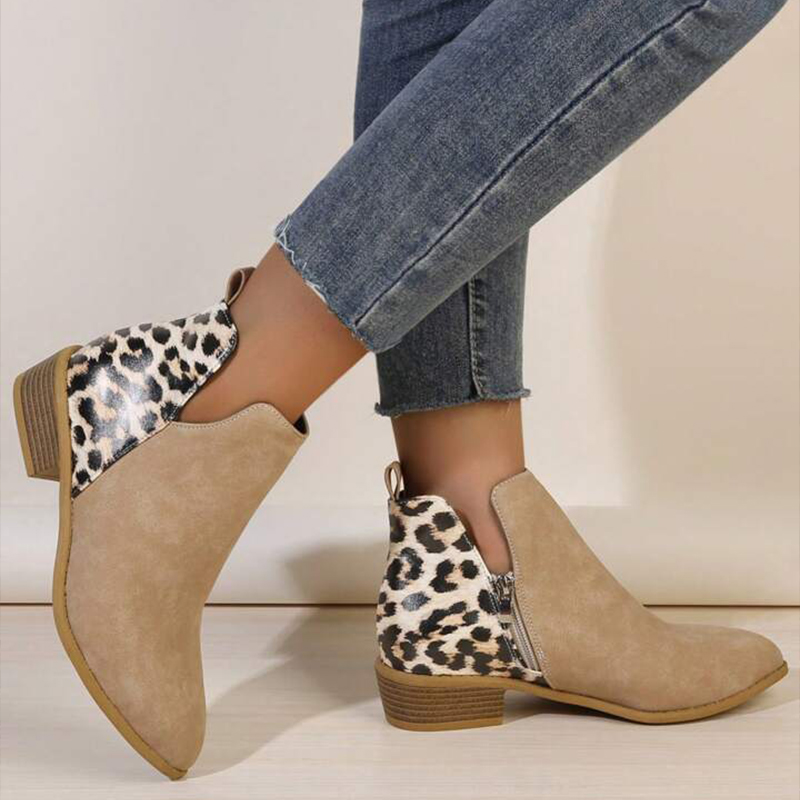 🔥2025 Spring Sale 49% OFF🌲--Women's Leopard Print Chunky Heel Short Boots👢