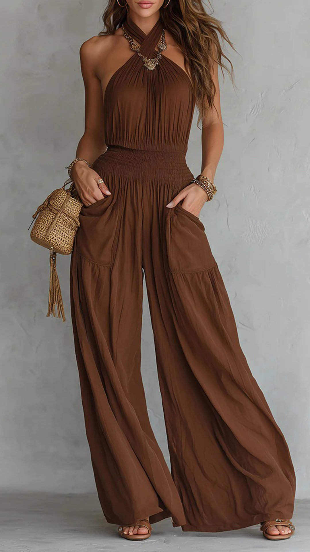 Women's Halter Neck Wide-Leg Jumpsuit