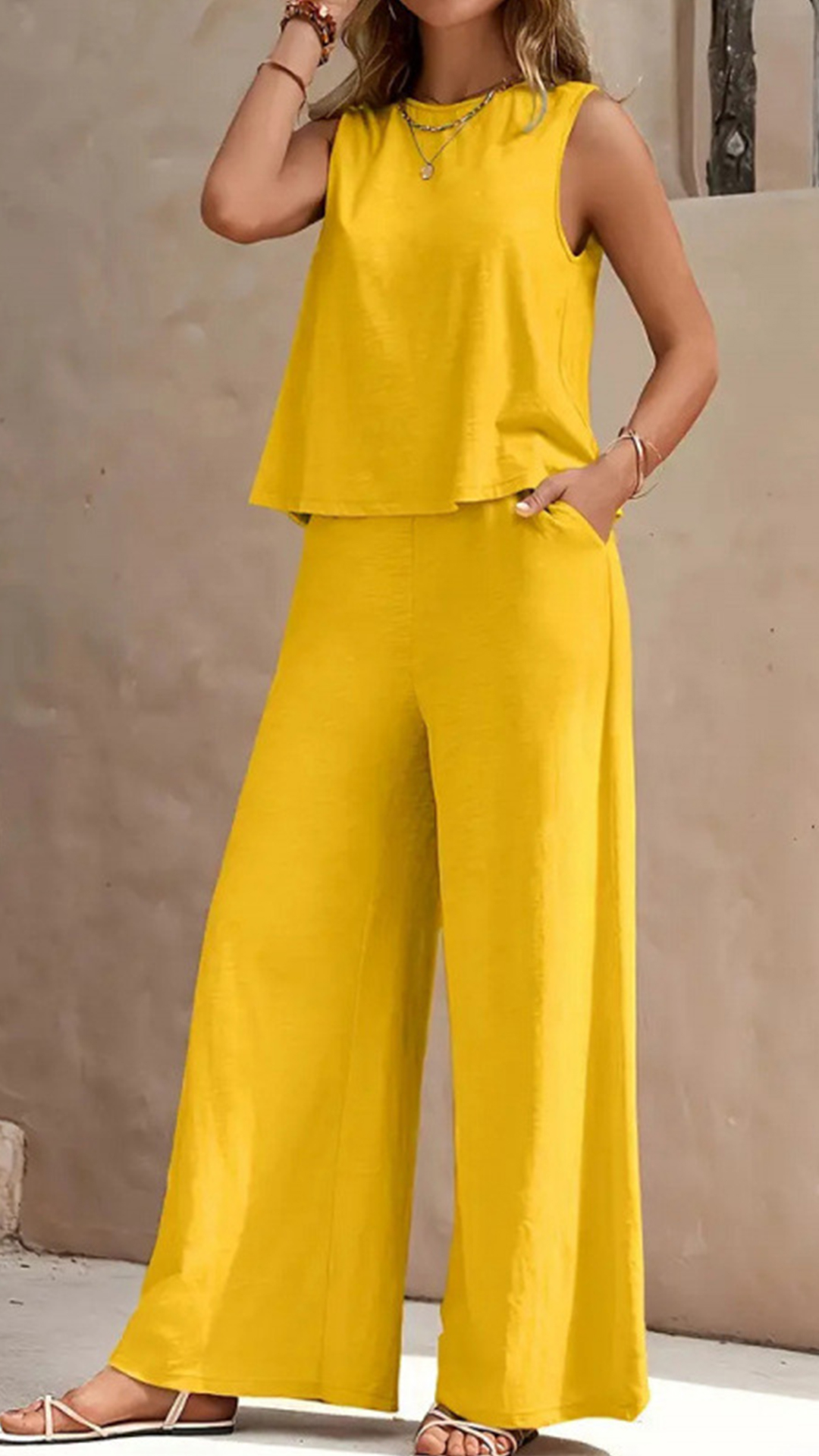 Women's  Sleeveless Cotton-Blend Two-Piece Set