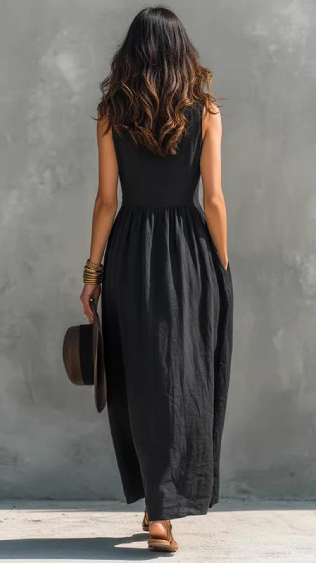 Women's Cotton-Blend V-Neck Sleeveless Button-Down Maxi Dress