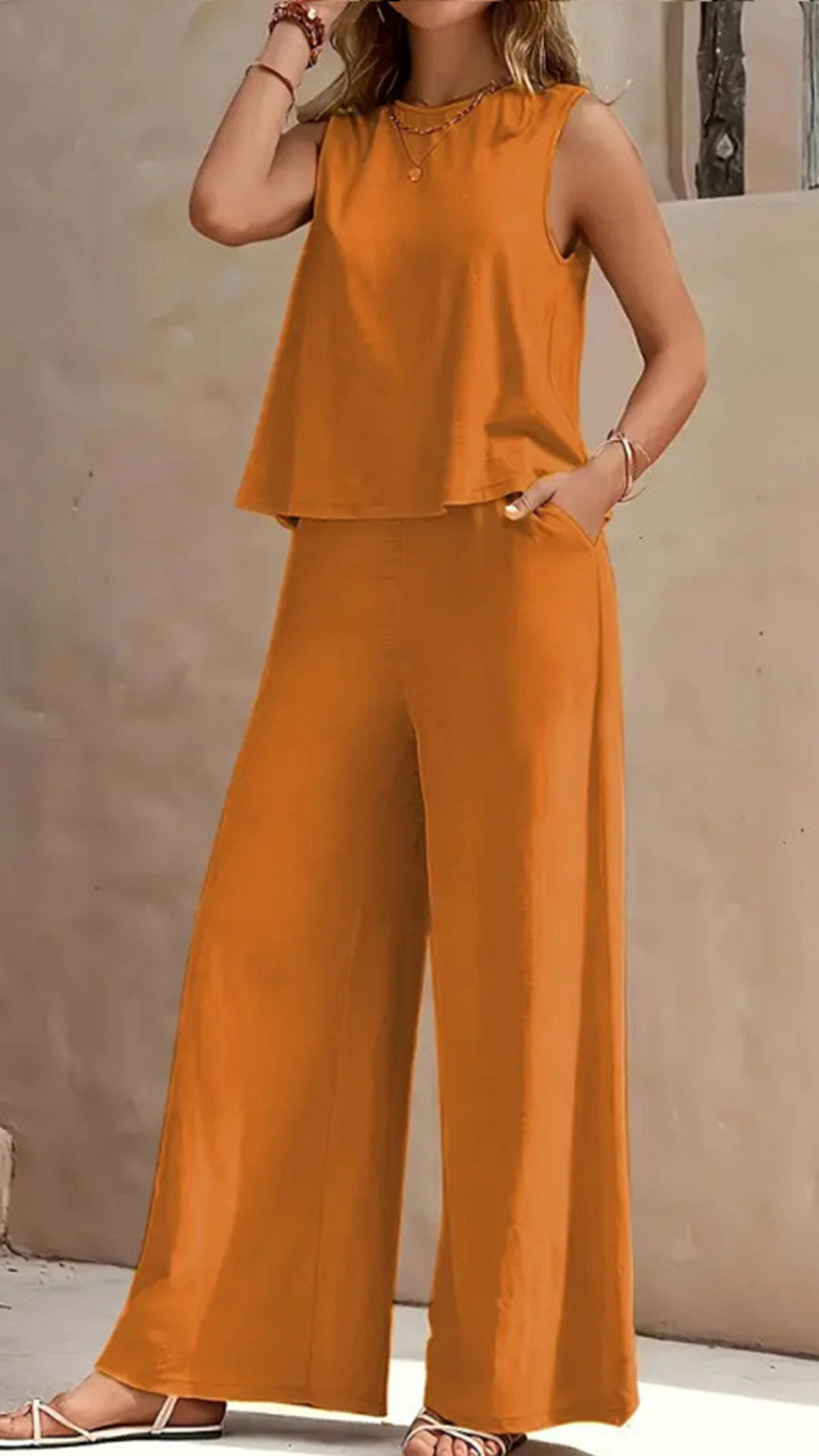 Women's  Sleeveless Cotton-Blend Two-Piece Set