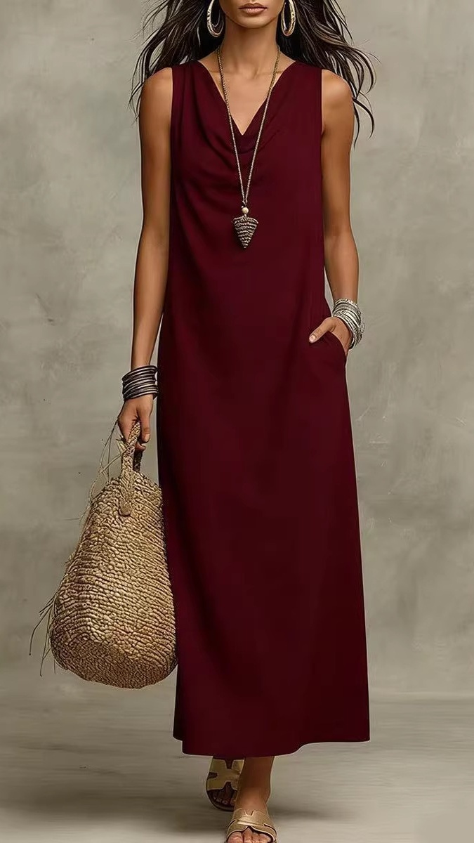 Women's Elegant Sleeveless V-Neck Maxi Dress