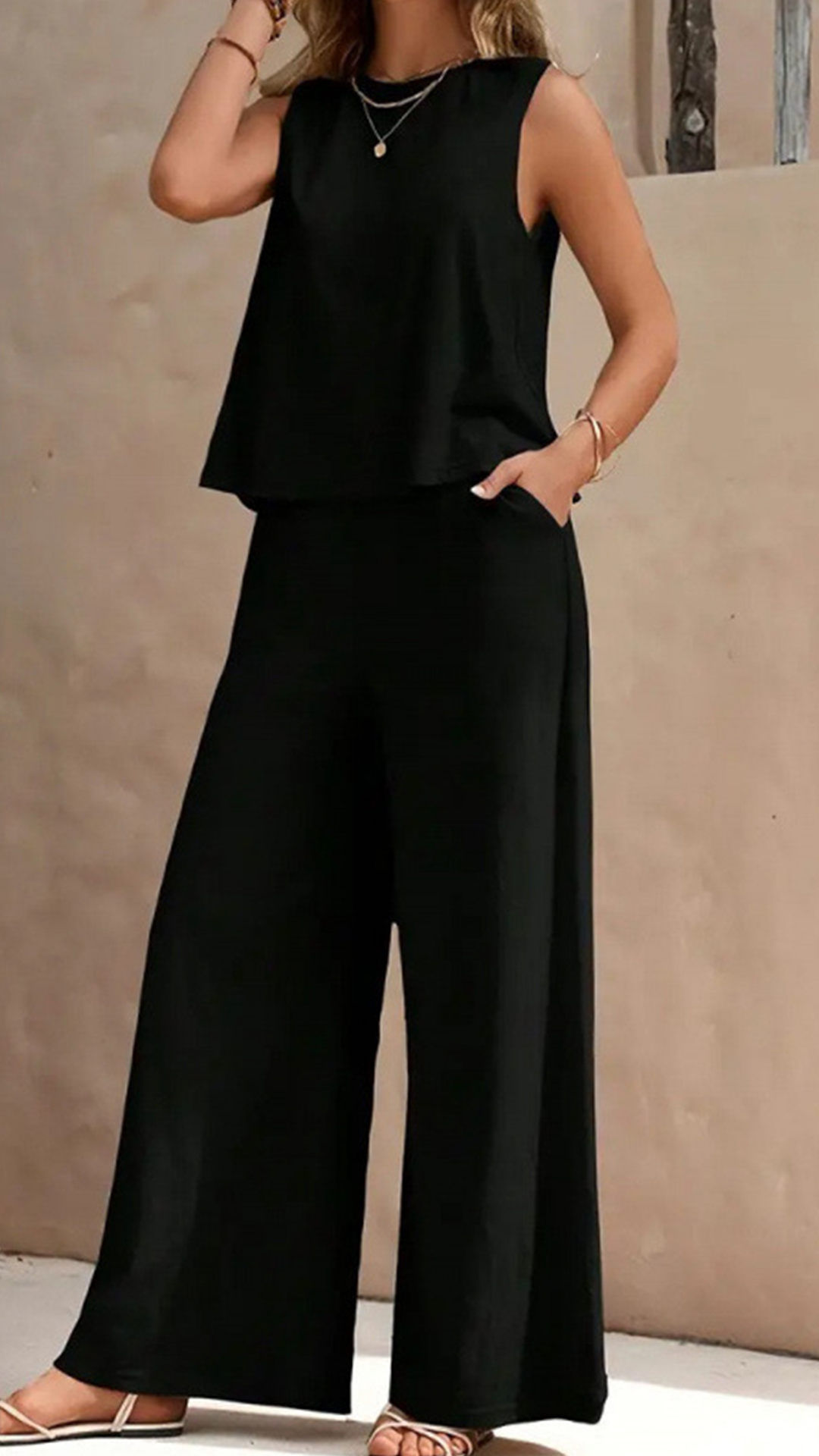 Women's  Sleeveless Cotton-Blend Two-Piece Set