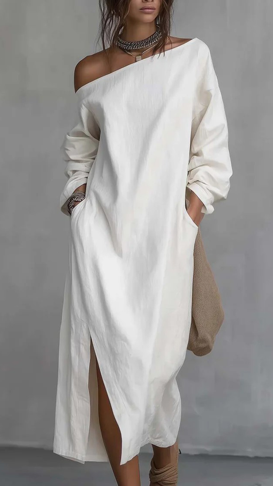 Women's Denim Off-the-Shoulder Long-Sleeve Dress