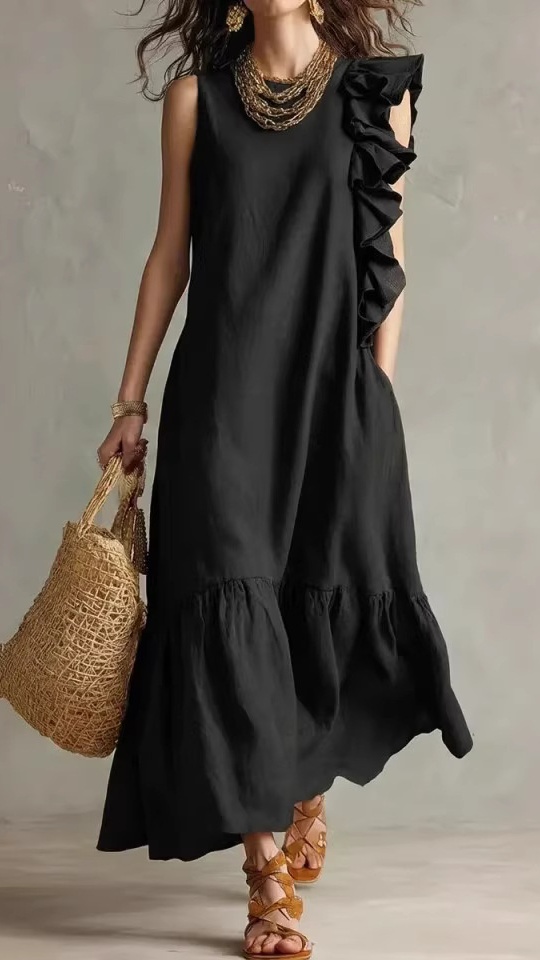 Women's Sleeveless Dress with Asymmetrical Ruffles