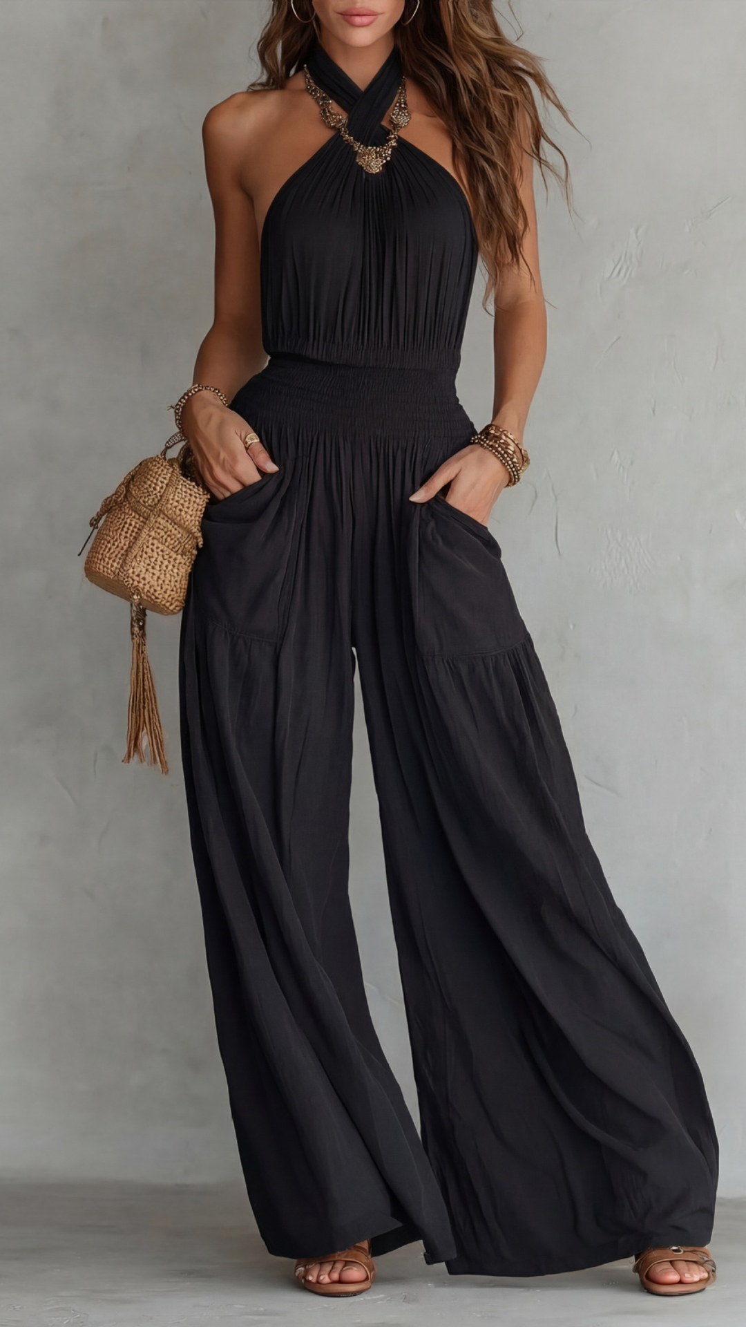 Women's Halter Neck Wide-Leg Jumpsuit