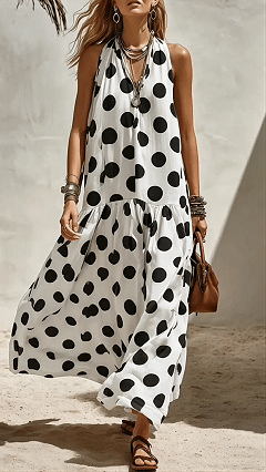 Women's Elegant Polka-Dot Sleeveless Loose-Fit Dress