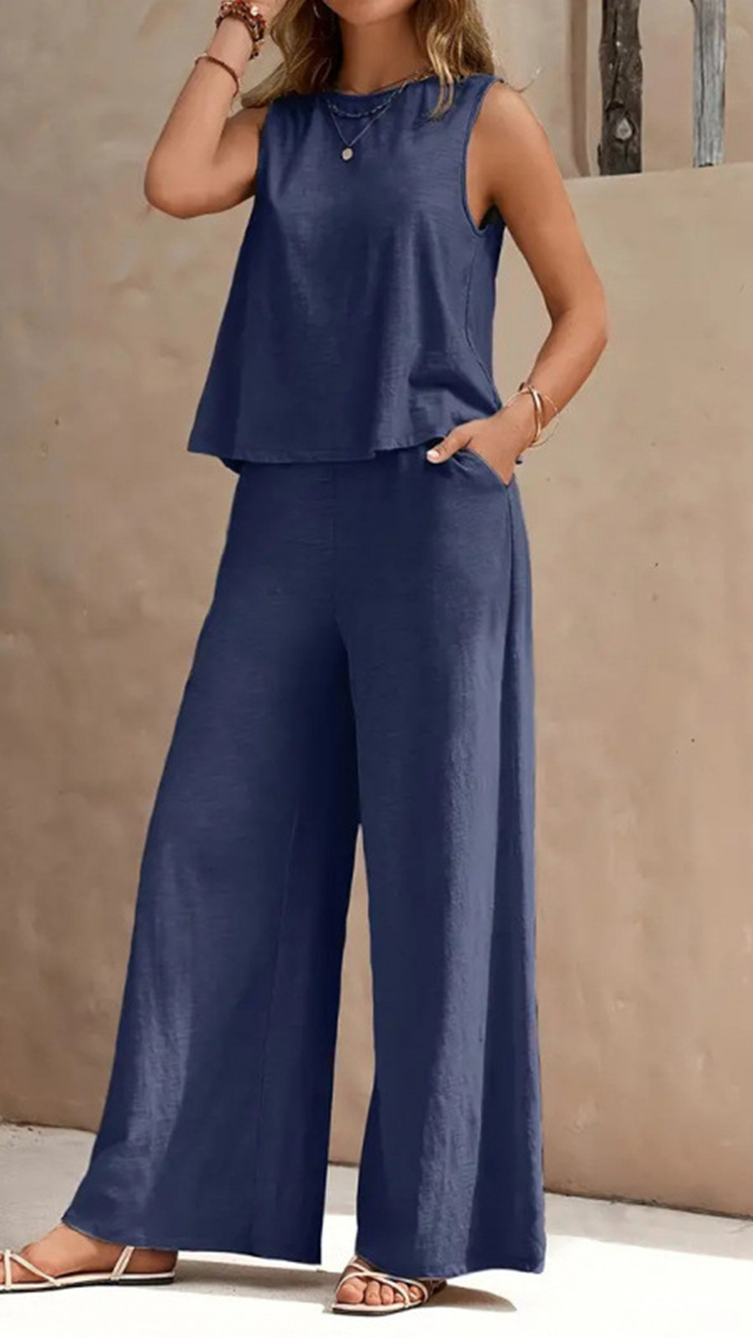 Women's  Sleeveless Cotton-Blend Two-Piece Set