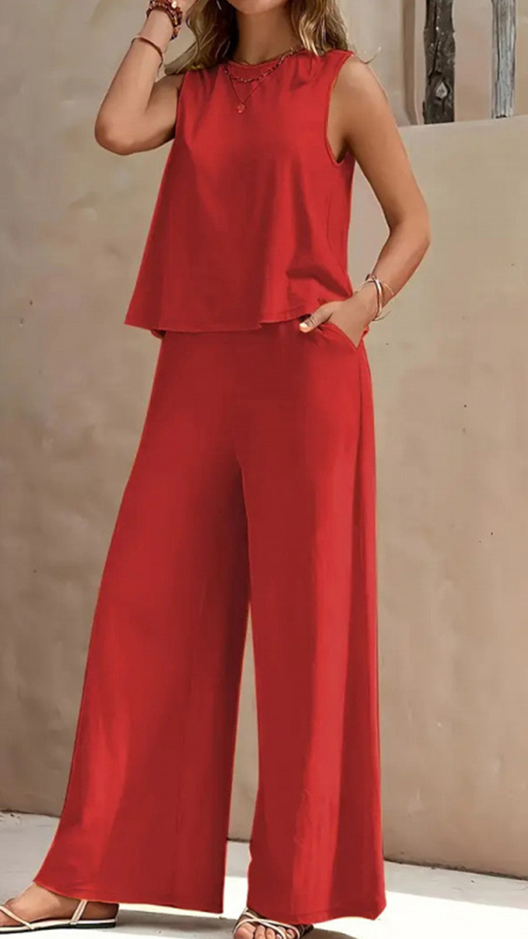 Women's  Sleeveless Cotton-Blend Two-Piece Set