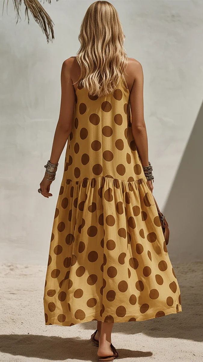 Women's Elegant Polka-Dot Sleeveless Loose-Fit Dress
