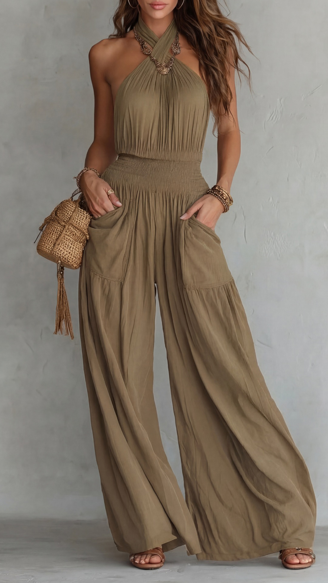 Women's Halter Neck Wide-Leg Jumpsuit