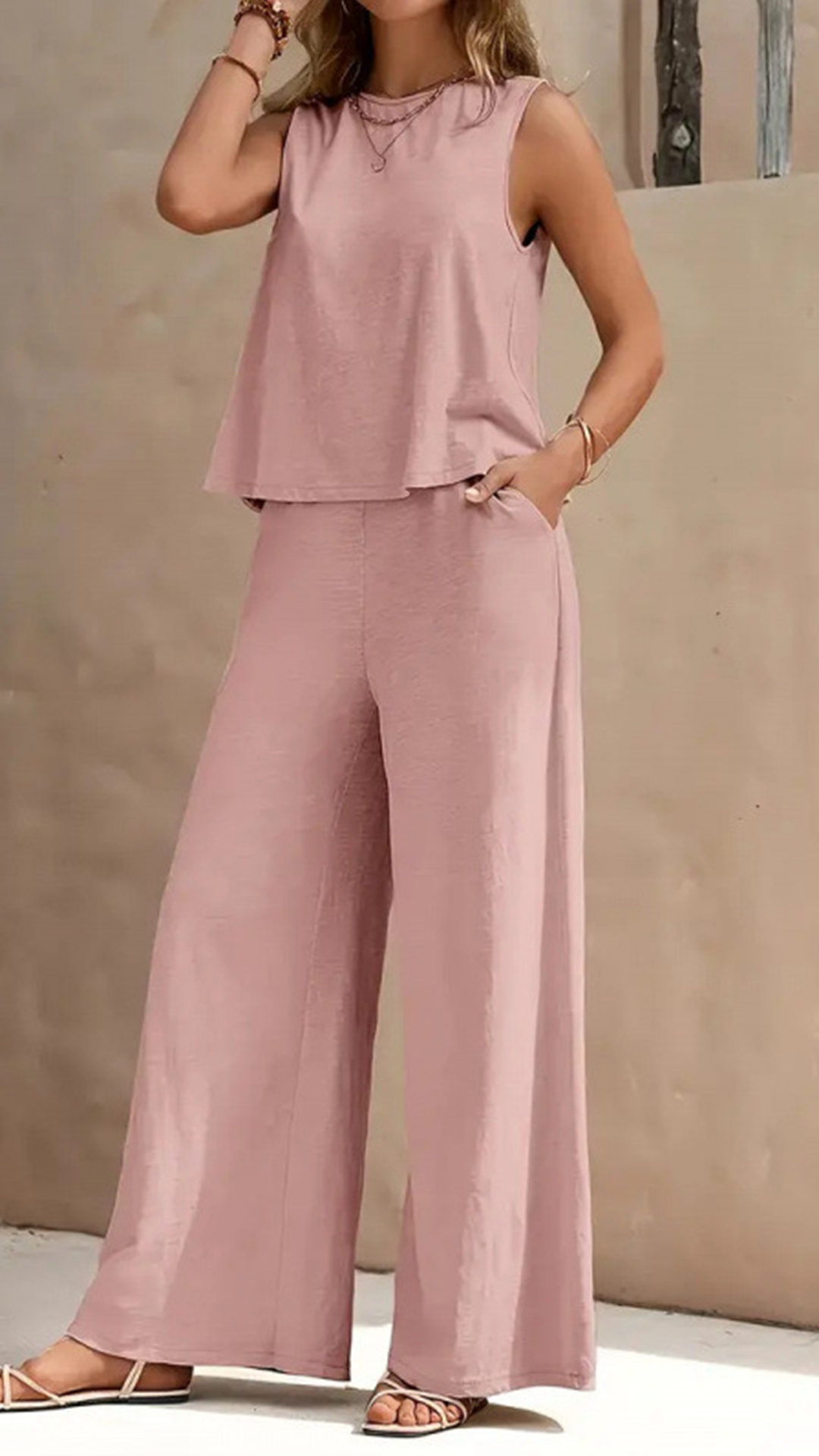 Women's  Sleeveless Cotton-Blend Two-Piece Set