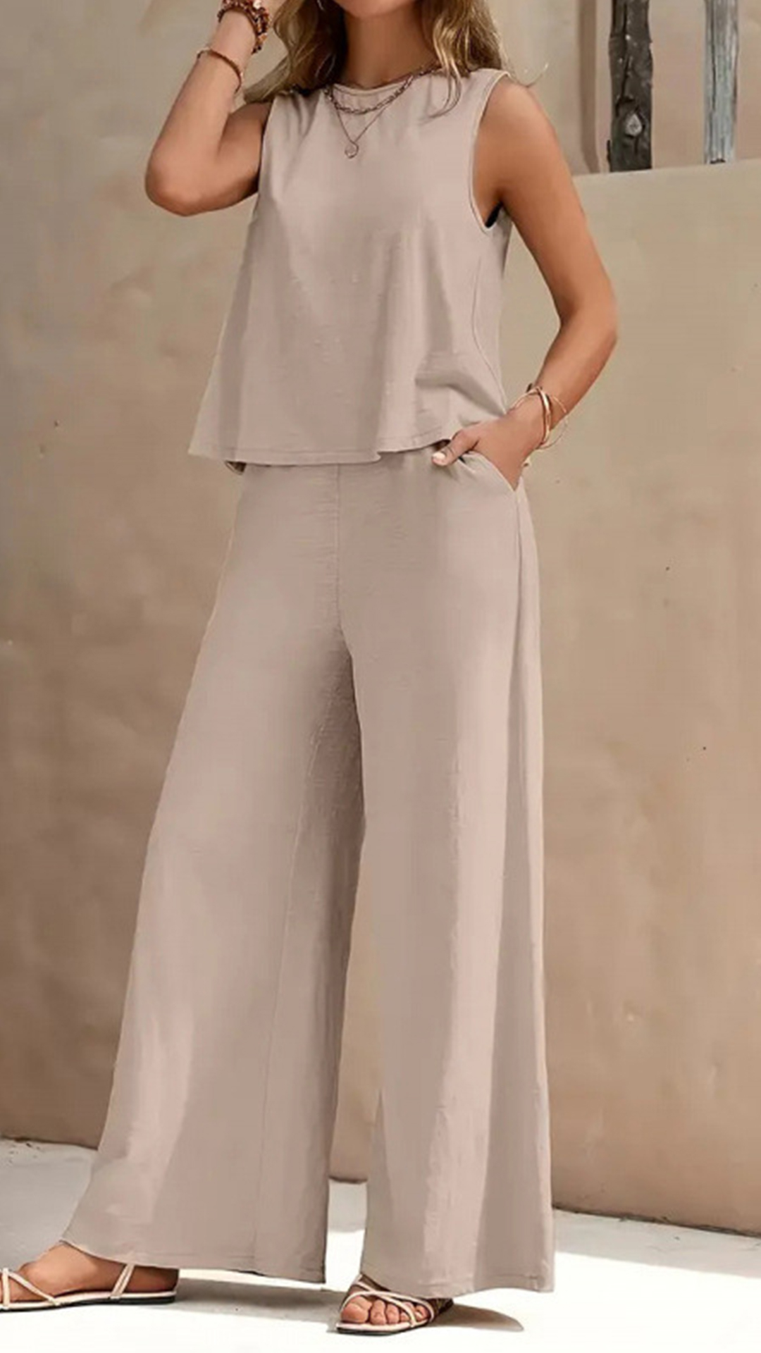 Women's  Sleeveless Cotton-Blend Two-Piece Set
