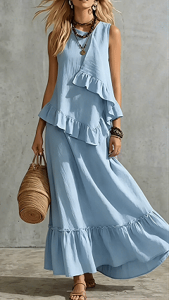 Women's Cotton-Blend Ruffled Sleeveless Maxi Dress