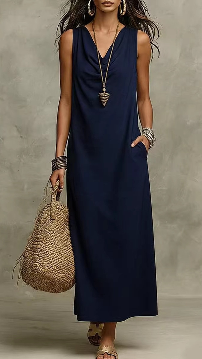 Women's Elegant Sleeveless V-Neck Maxi Dress