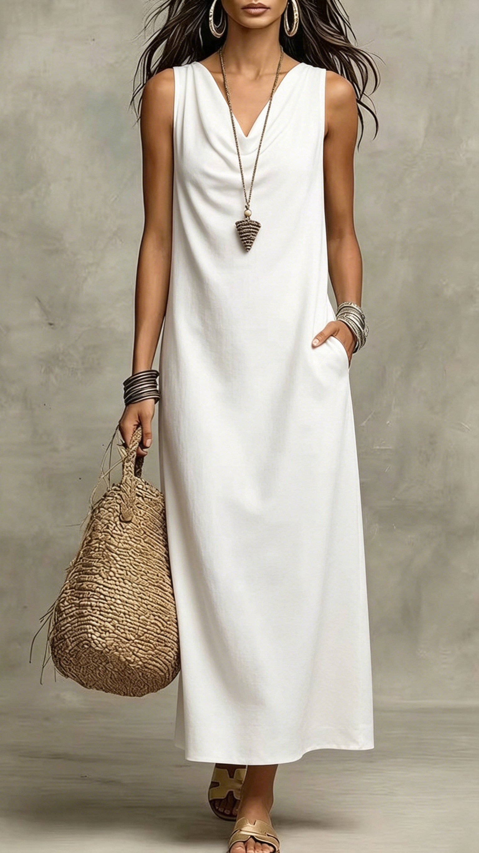 Women's Elegant Sleeveless V-Neck Maxi Dress