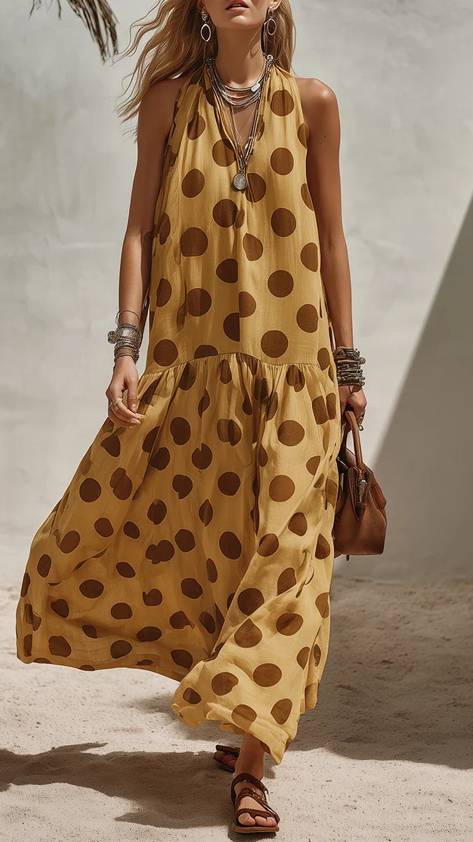 Women's Elegant Polka-Dot Sleeveless Loose-Fit Dress