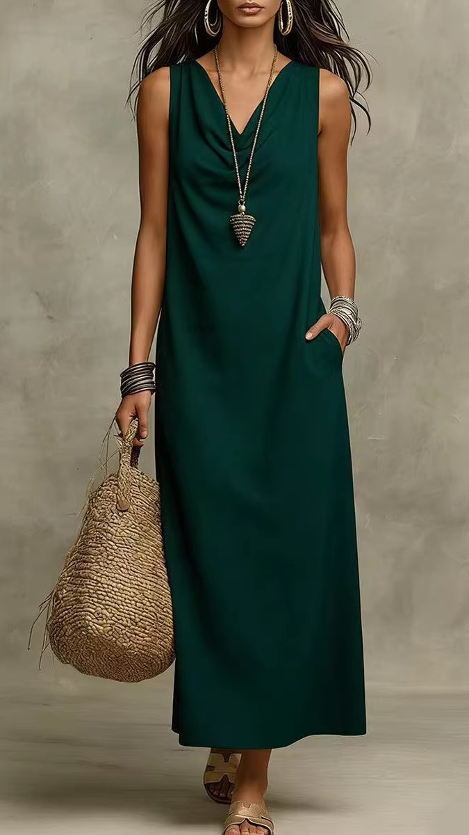 Women's Elegant Sleeveless V-Neck Maxi Dress