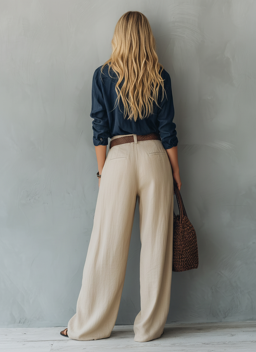 Women's Blouse & Wide-Leg Pants Set – Loose Fit Two-Tone 2-Piece