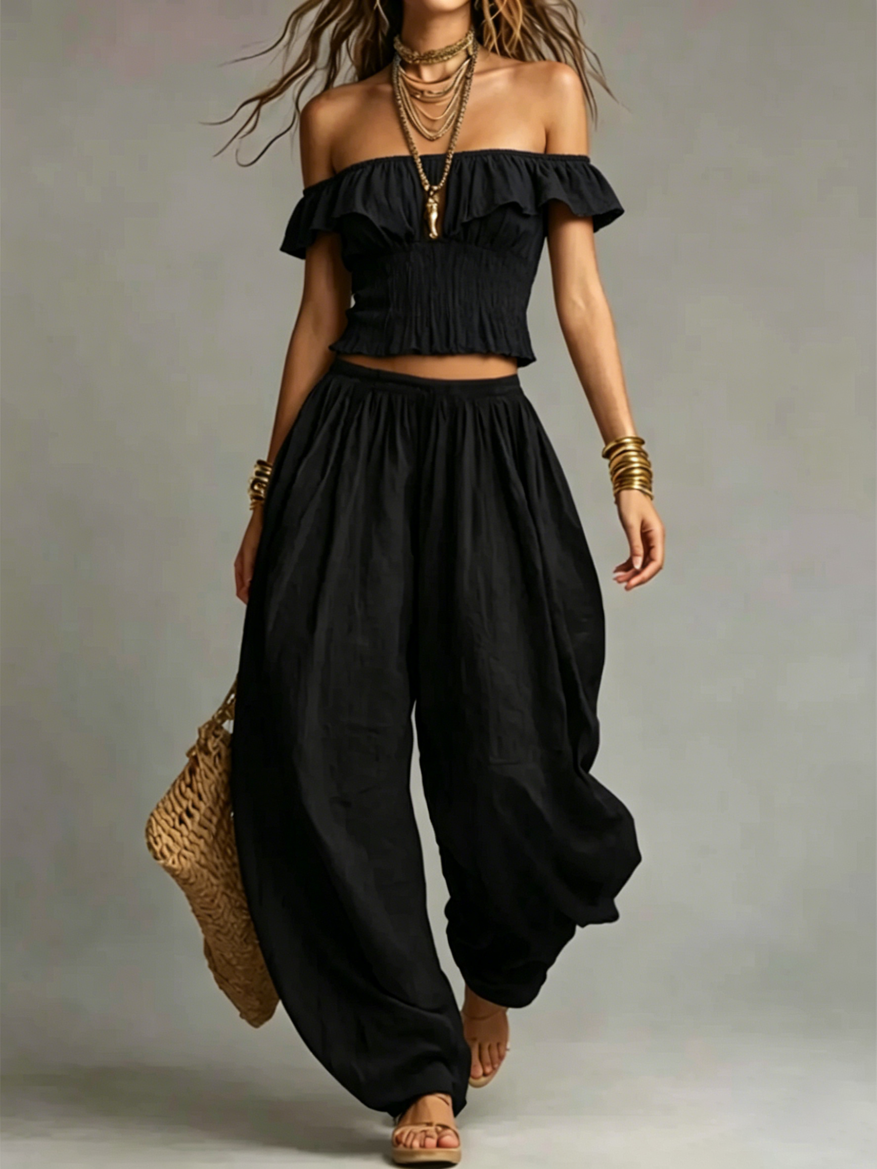 Off-Shoulder Ruffle Two-Piece Set