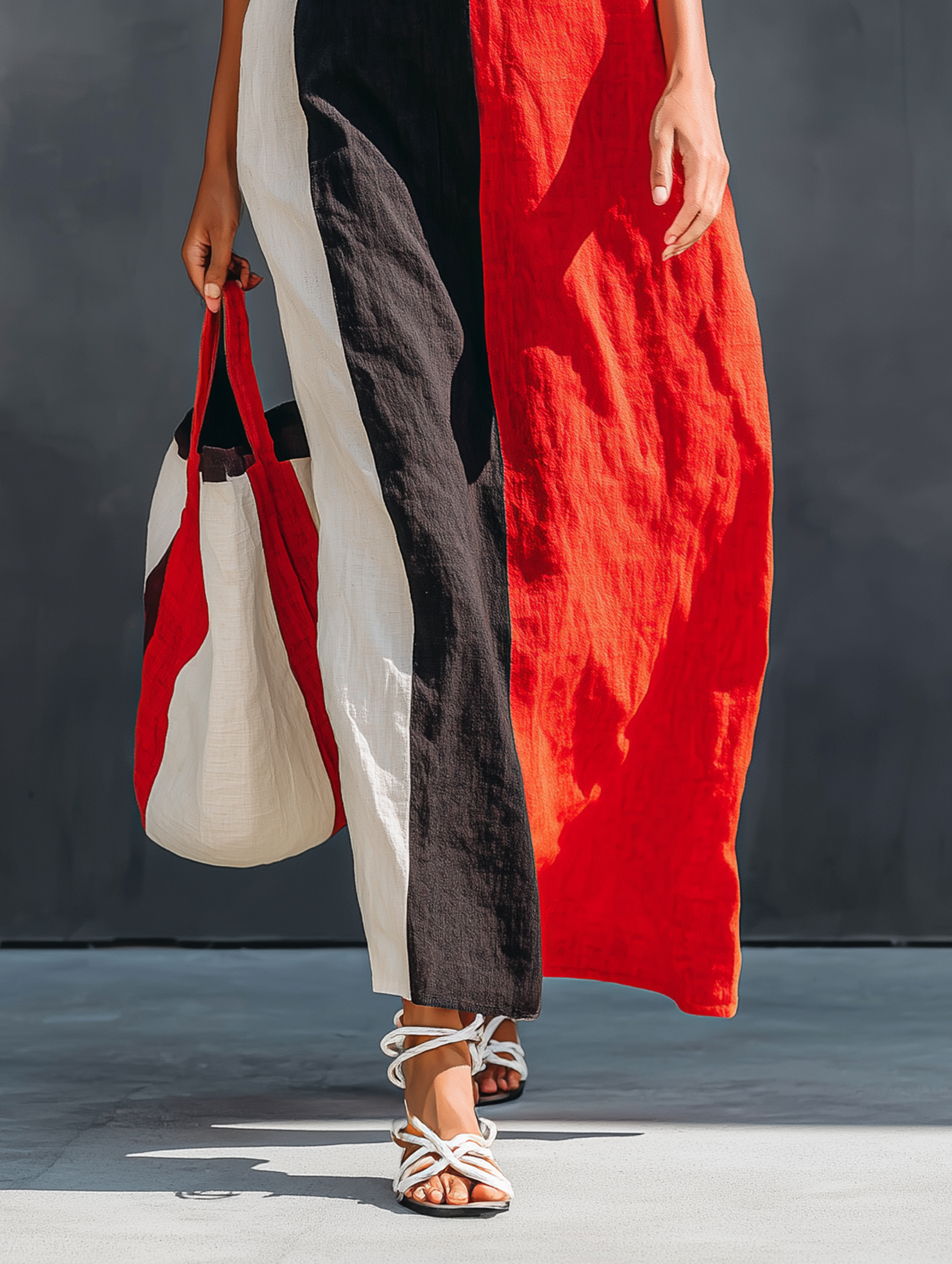 Women's Minimalist Color-Block Linen-Blend Maxi Dress With Square Neck And Spaghetti Straps MDZ2974D6Y
