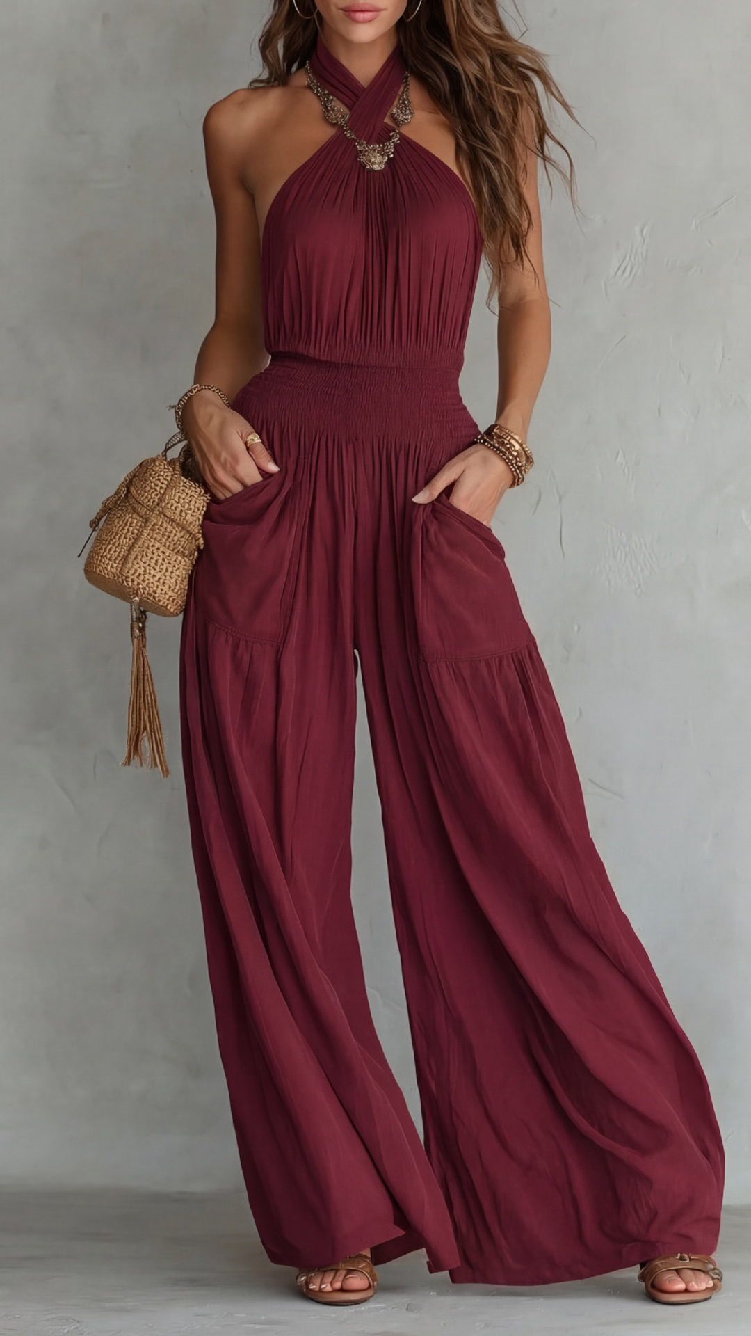 Women's Halter Neck Wide-Leg Jumpsuit
