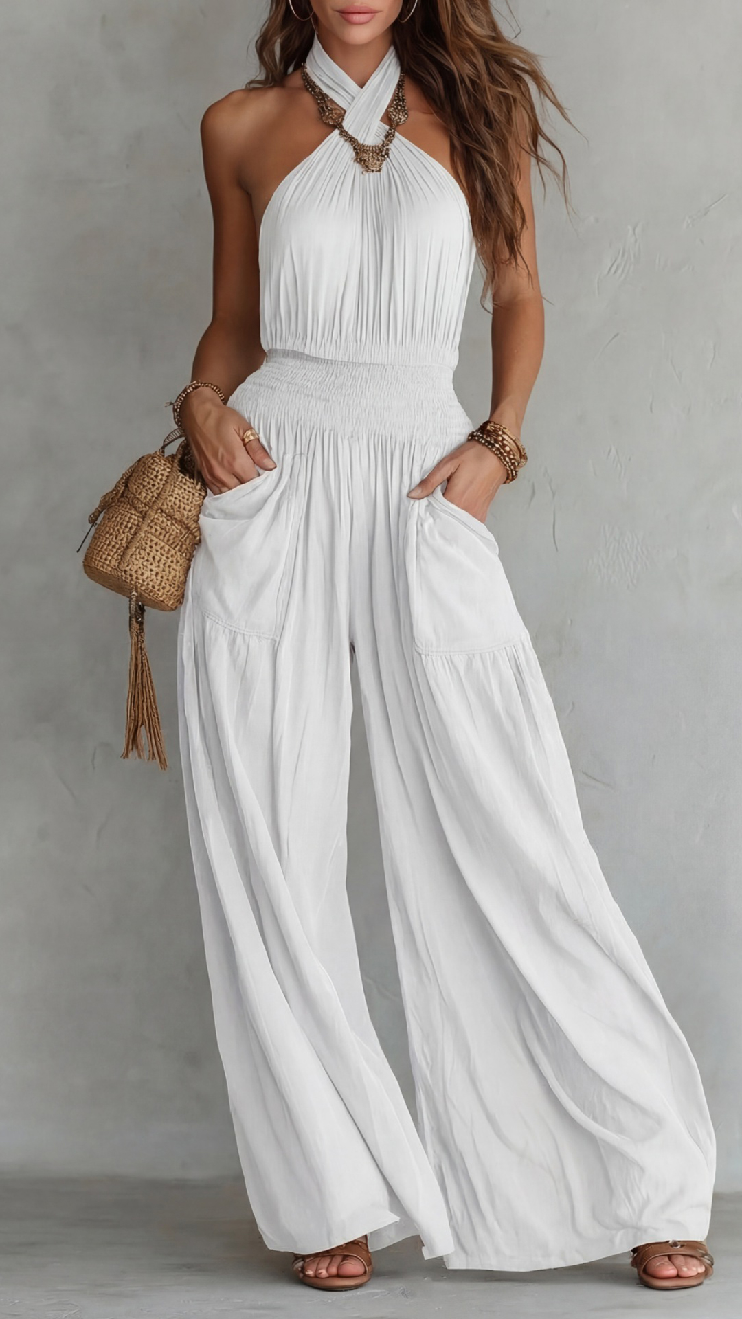 Women's Halter Neck Wide-Leg Jumpsuit