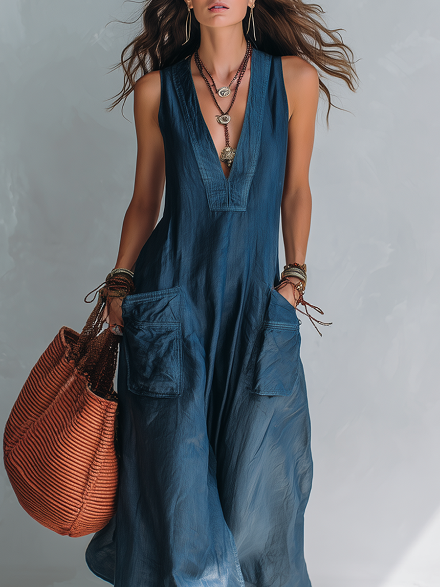 Bohemian style Wide leg Jumpsuit With Practical Pockets