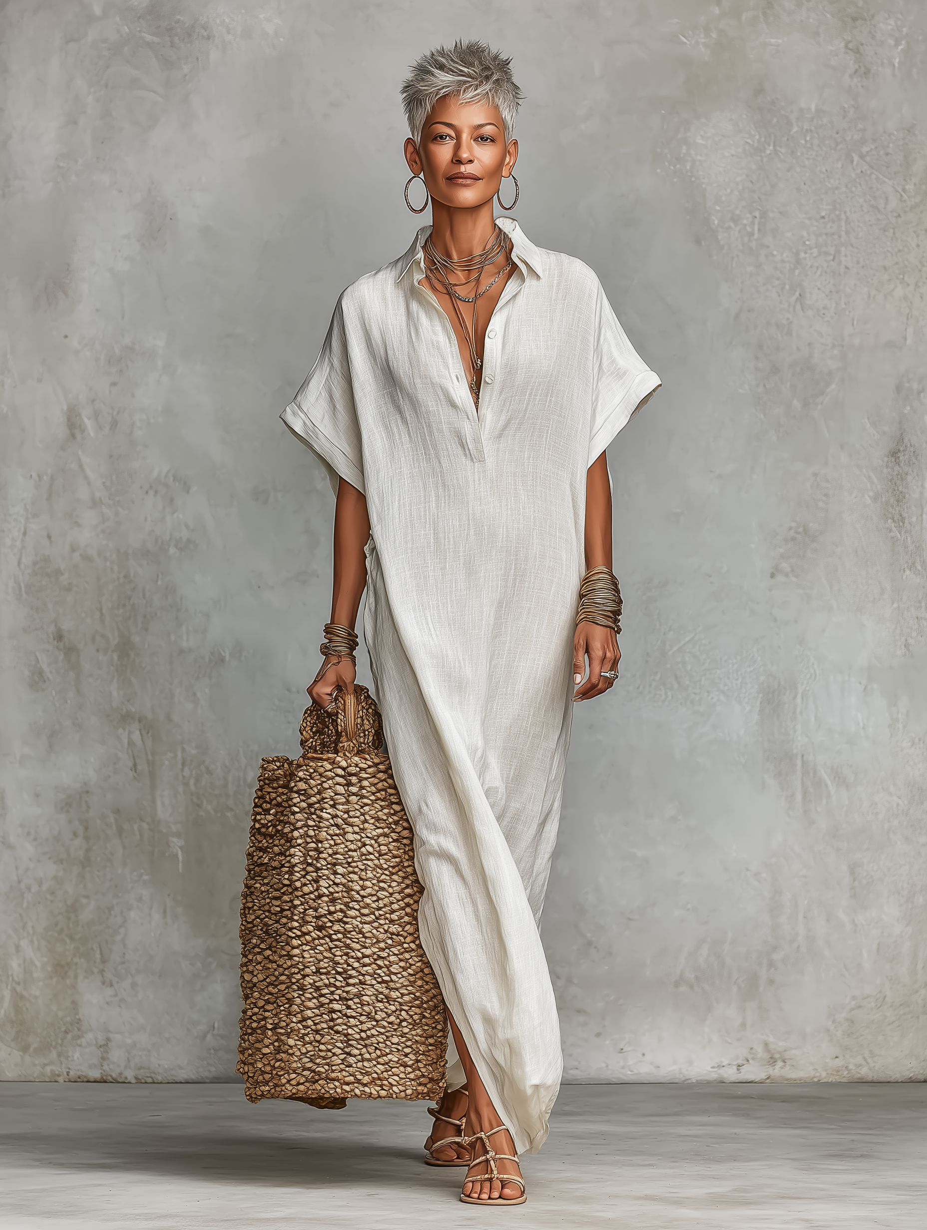 Women's Minimalist Loose-fitting Shirt Maxi Dress