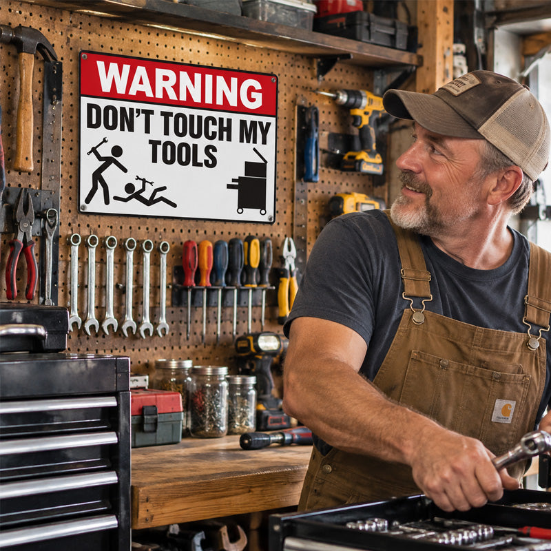 Funny "Don't Touch My Tools" Warning Sign