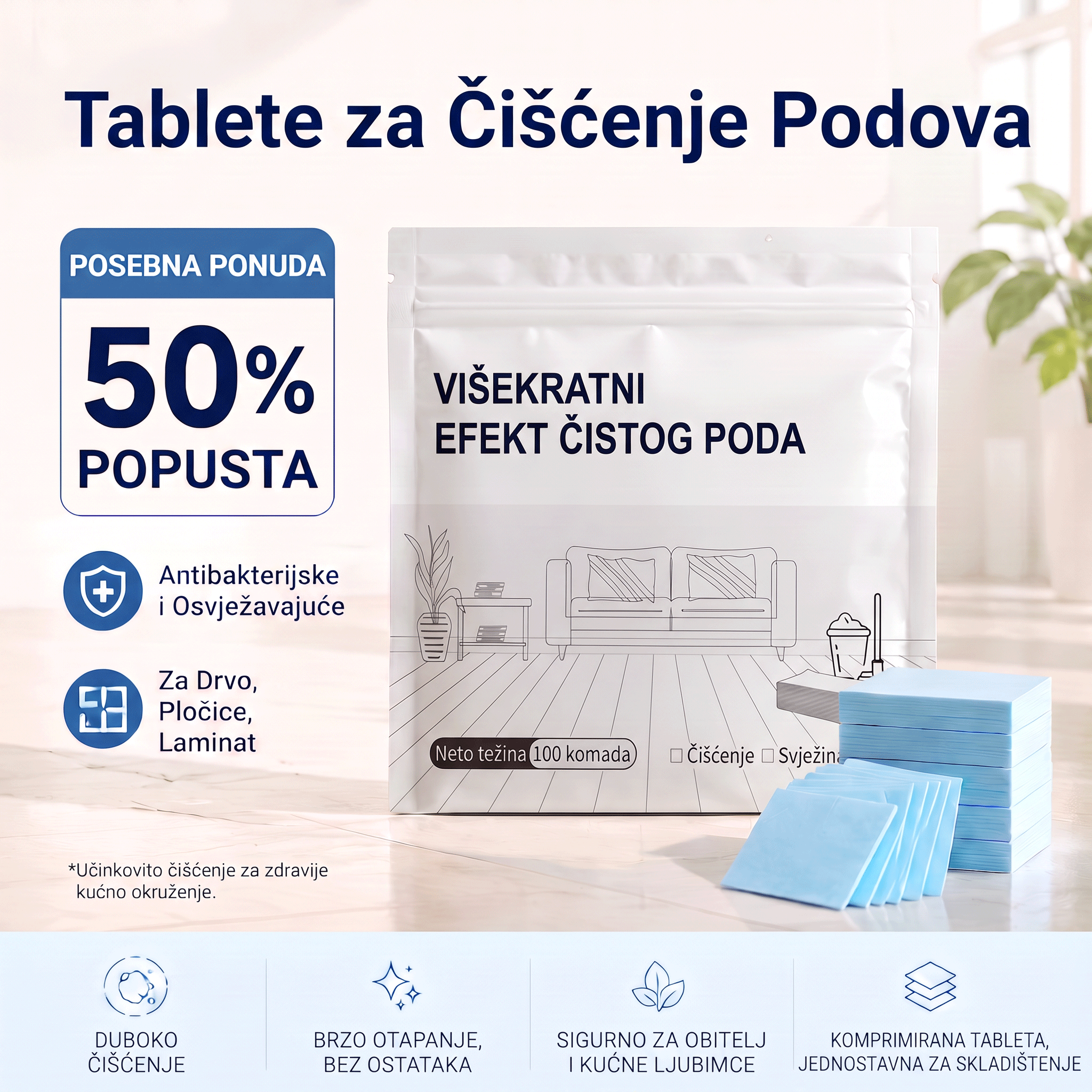 🔥🔥 PKNEW® Tablete za čišćenje podova, sredstvo za čišćenje više površina: drvo, laminat, pločice i zidovi kampera – antibakterijska, dezodorirajuća i formula za njegu