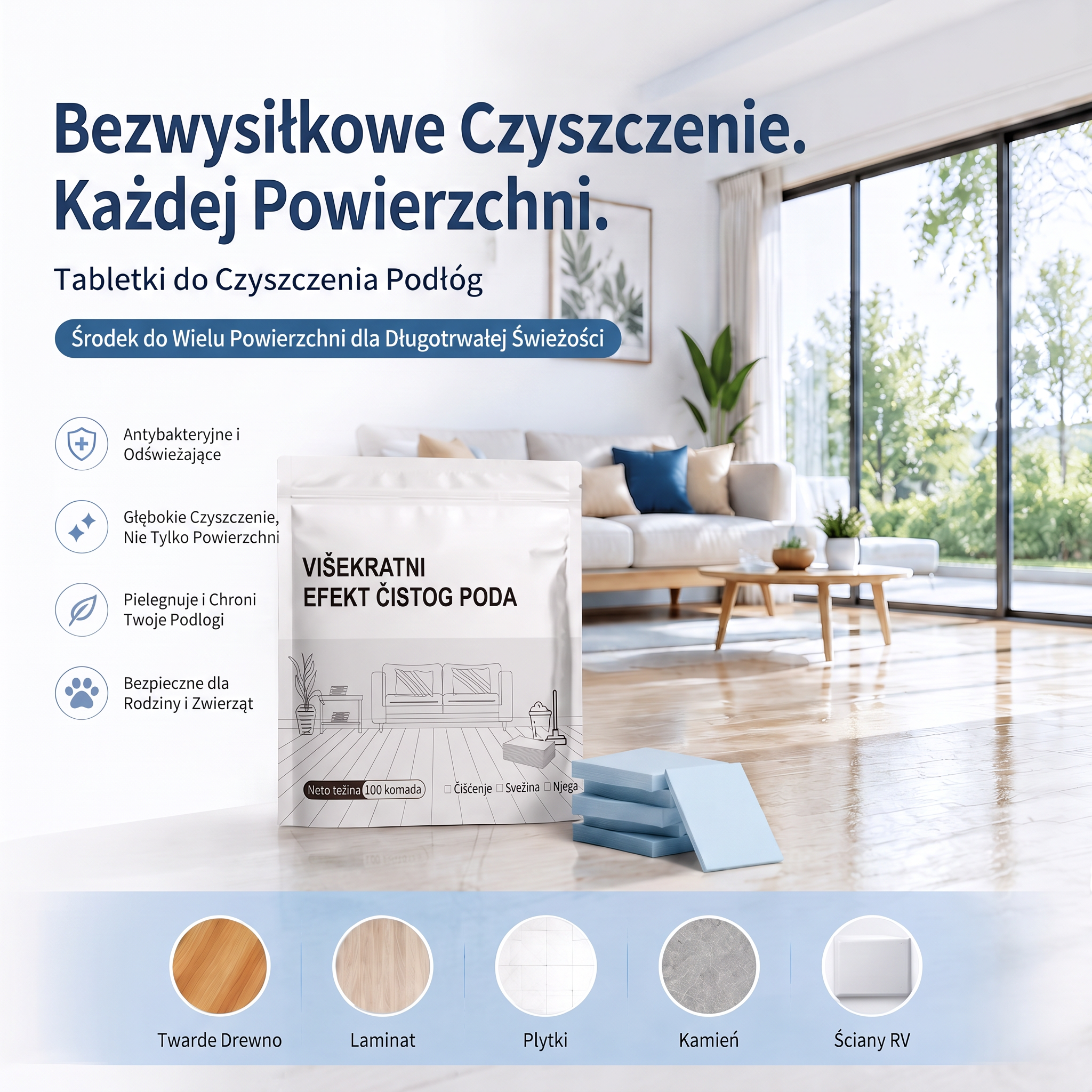 🔥🔥 PKNEW® Tablete za čišćenje podova, sredstvo za čišćenje više površina: drvo, laminat, pločice i zidovi kampera – antibakterijska, dezodorirajuća i formula za njegu