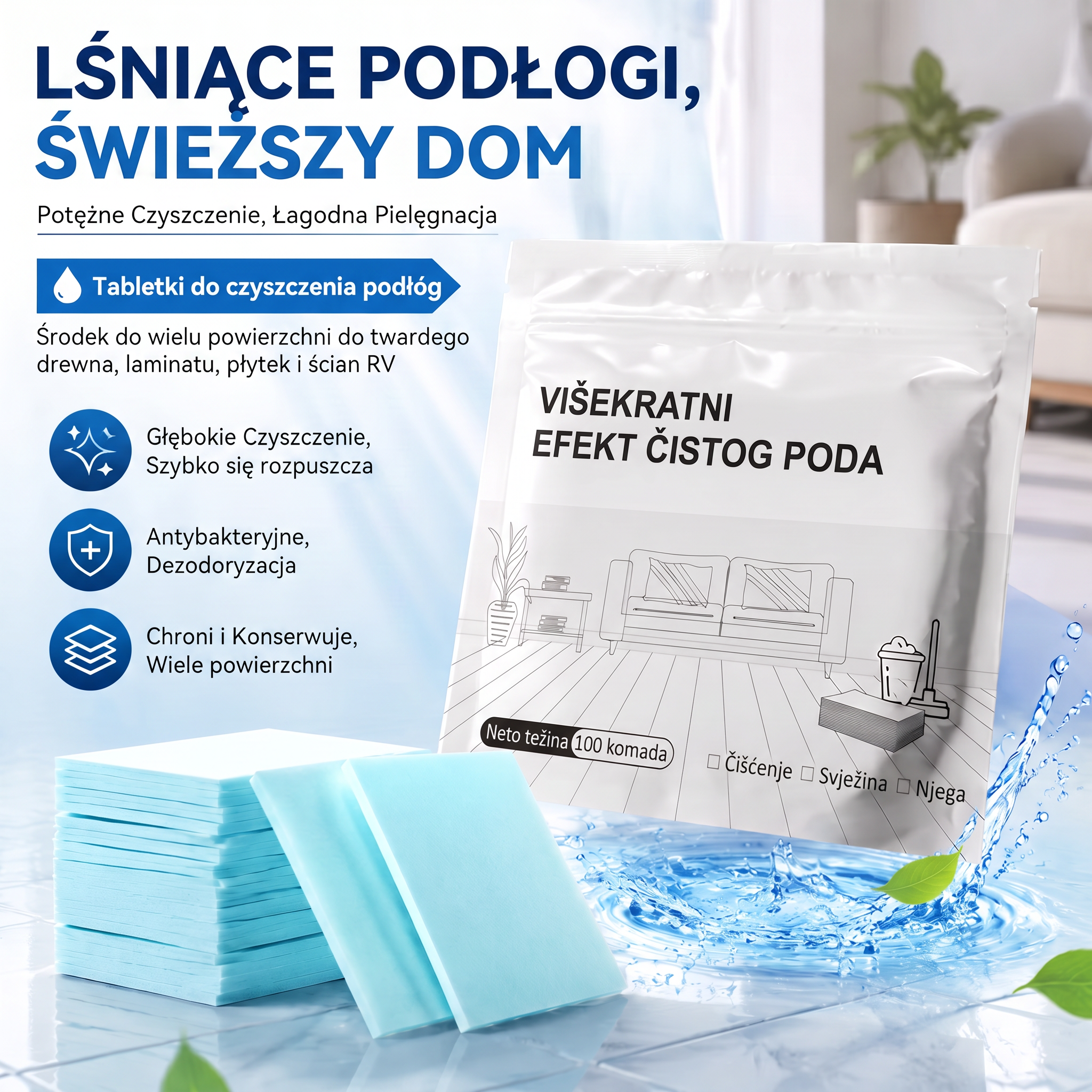 🔥🔥 PKNEW® Tablete za čišćenje podova, sredstvo za čišćenje više površina: drvo, laminat, pločice i zidovi kampera – antibakterijska, dezodorirajuća i formula za njegu