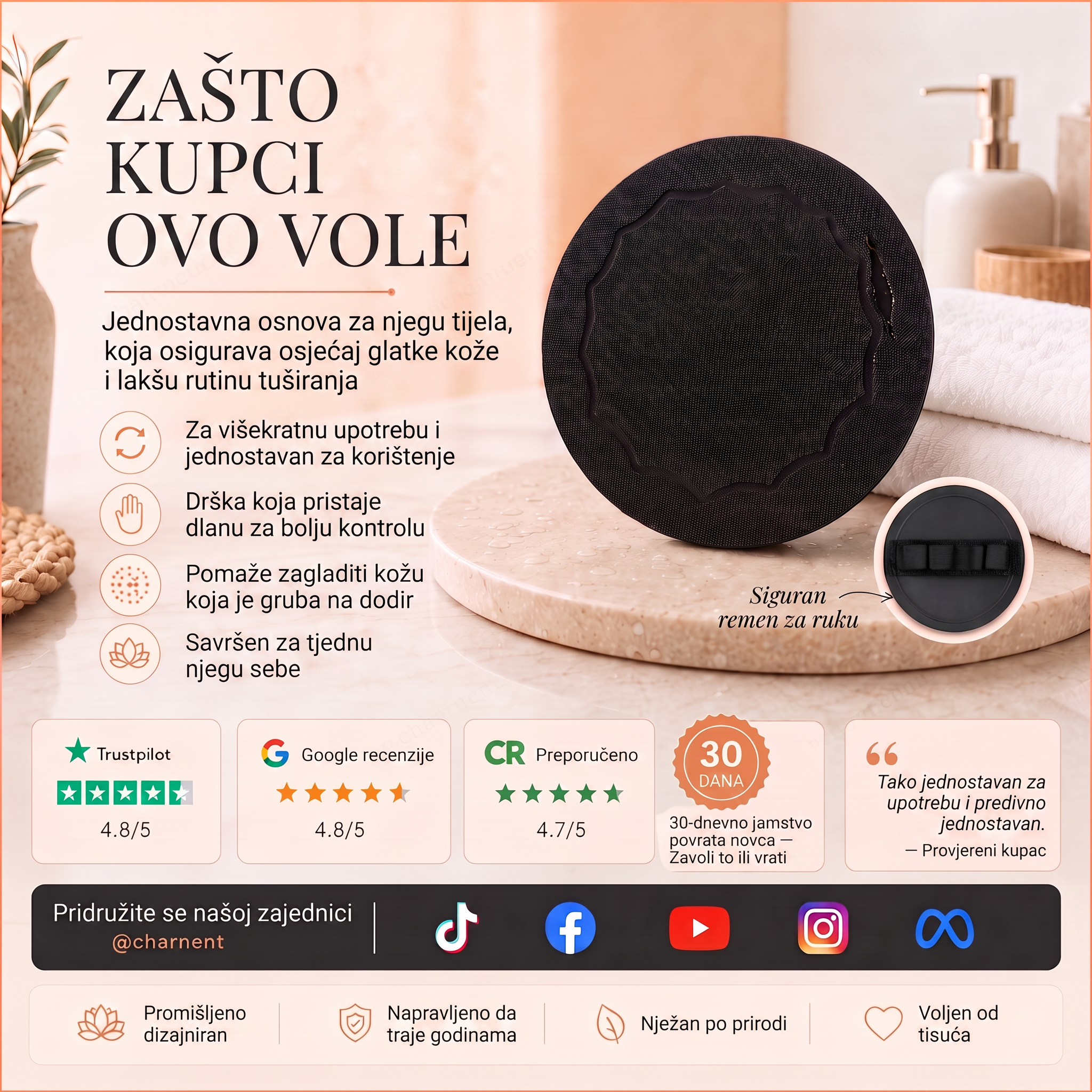 🔥🔥🚿 Piling za tijelo za dubinsko čišćenje i piling – nježno uklanja mrtvu kožu i djeluje poput spa spužve 🧖‍♀️
