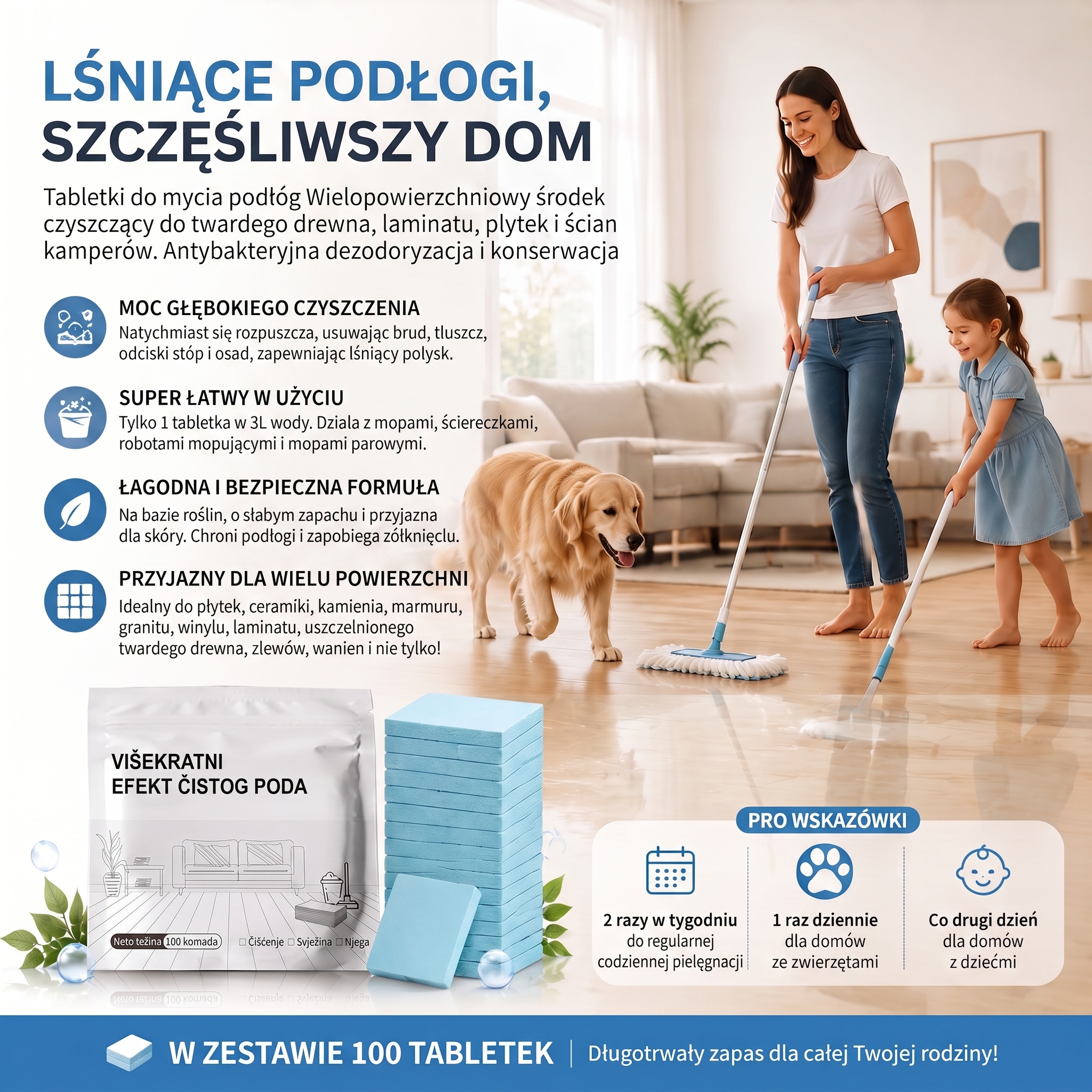 🔥🔥 PKNEW® Tablete za čišćenje podova, sredstvo za čišćenje više površina: drvo, laminat, pločice i zidovi kampera – antibakterijska, dezodorirajuća i formula za njegu