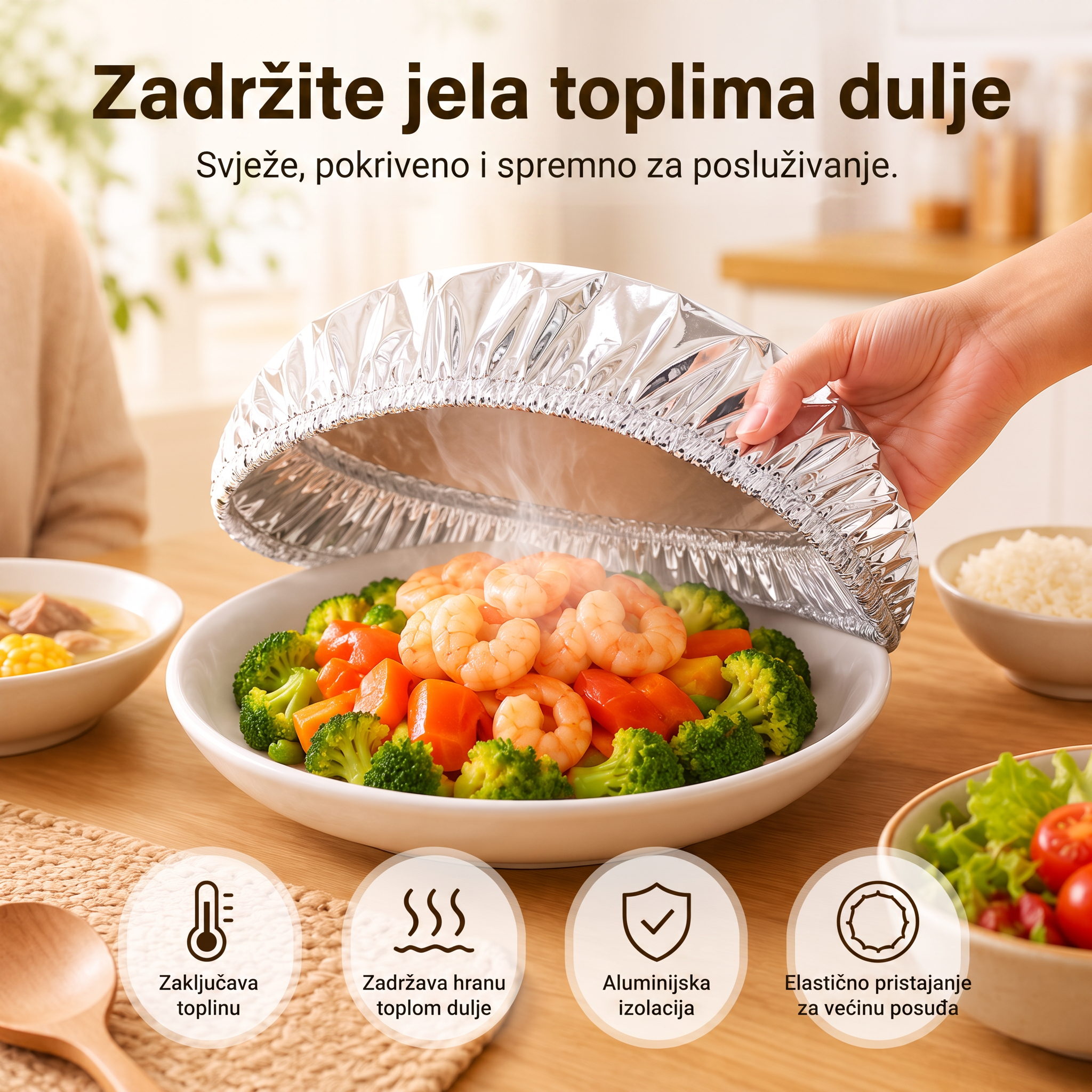 🔥🔥PKNEW® Sklopiva aluminijska folija za zaštitu hrane | Održava obroke toplima, svježima i zaštićenima od voćnih mušica